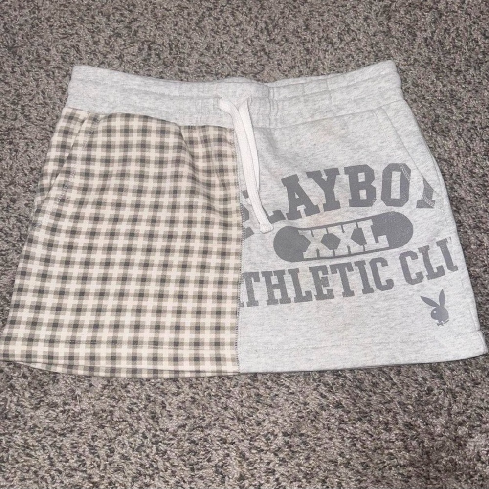 NWOT PLAYBOY Gray and Nude Plaid Mini Skirt
